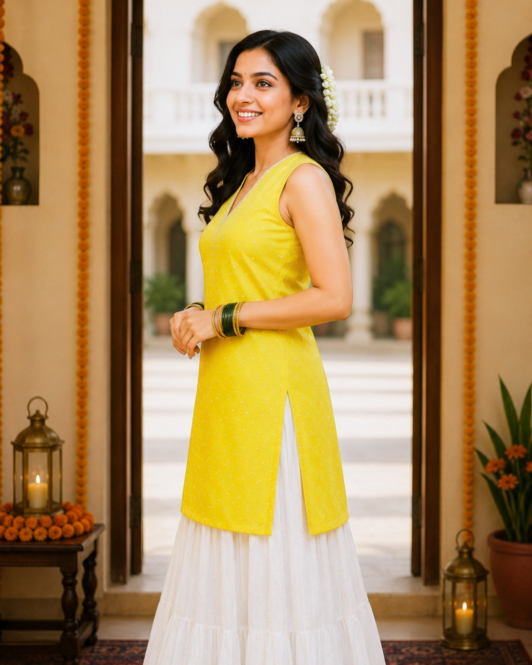 Shanaya Yellow Cotton Lurex Short Kurti