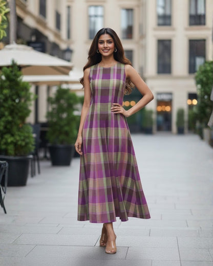 Hannah Checkered Cotton Maxi Dress