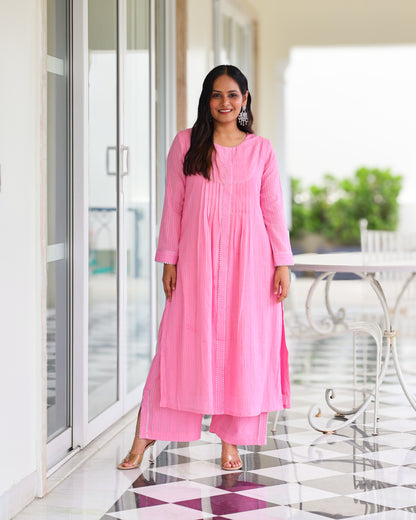 Harleen Pink Cotton Lurex Straight Kurta Set