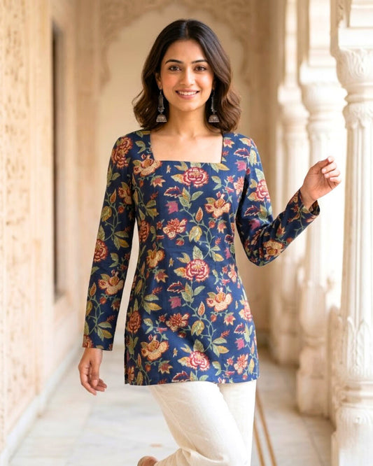 Paakhi Blue Corset Back Floral Kurti