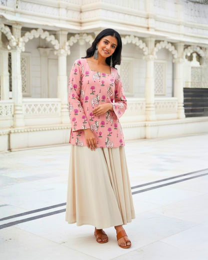 Aarohi Pink Sleeved short Kurti