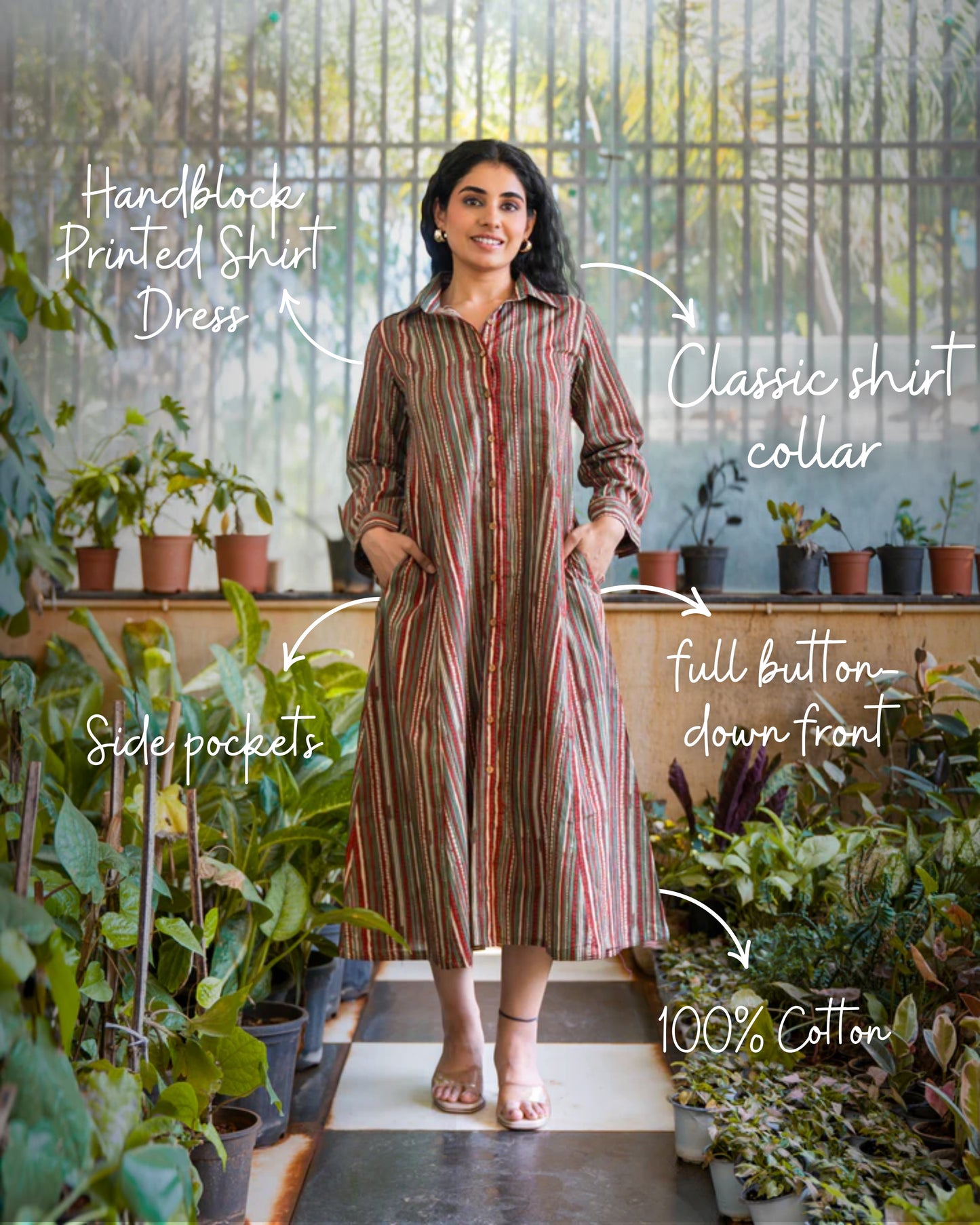 Ziva HandBlock Printed Shirt Dress