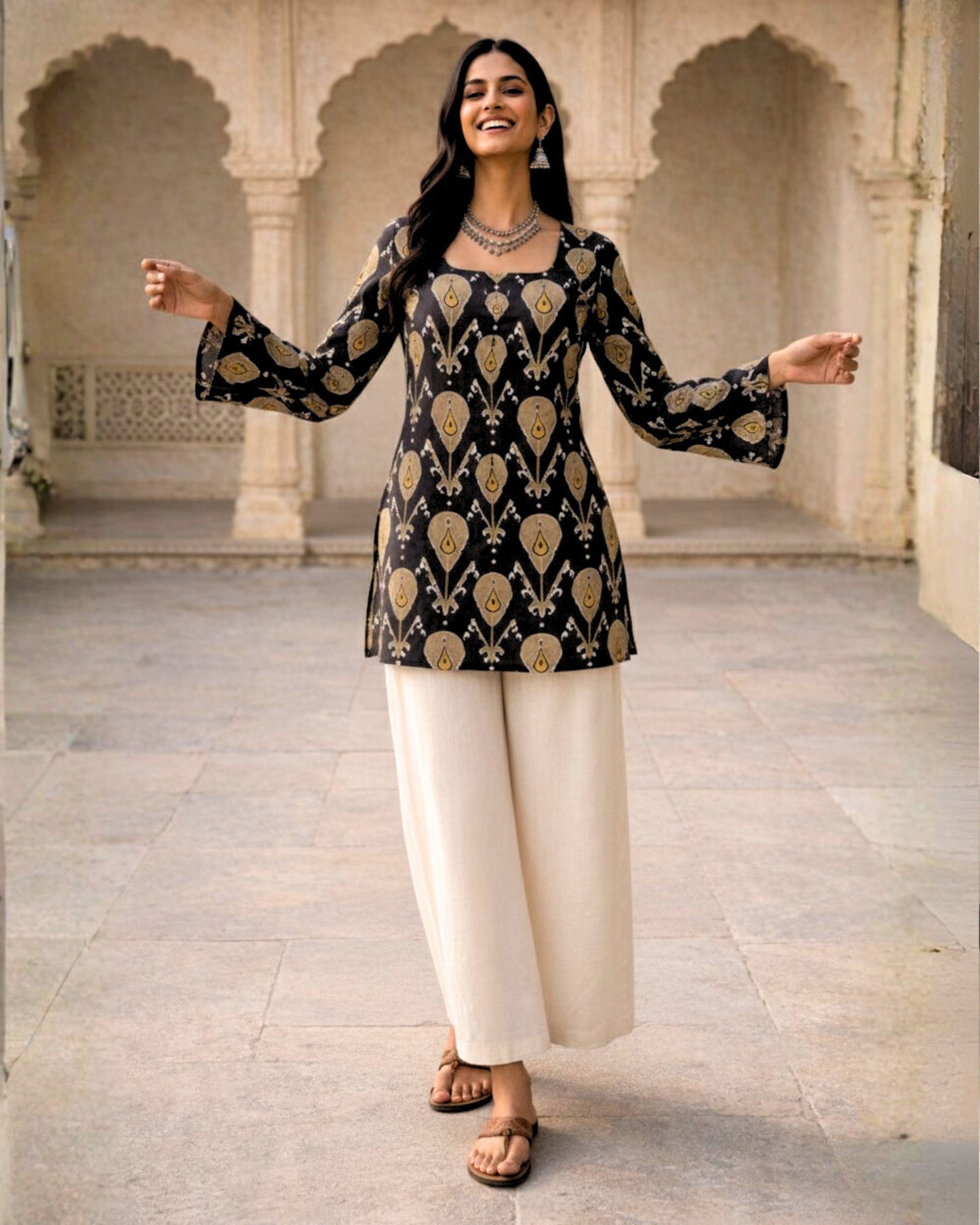 Vedika Ikat Sleeved short Kurti