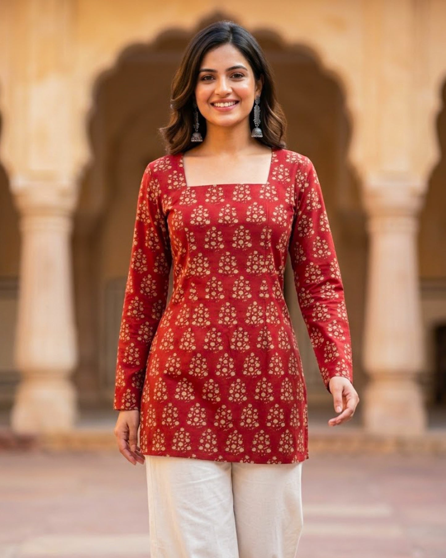 Naina Red HandBlock Printed Corset Back Kurti