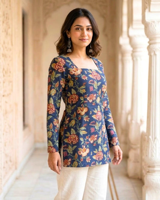 Paakhi Blue Corset Back Floral Kurti