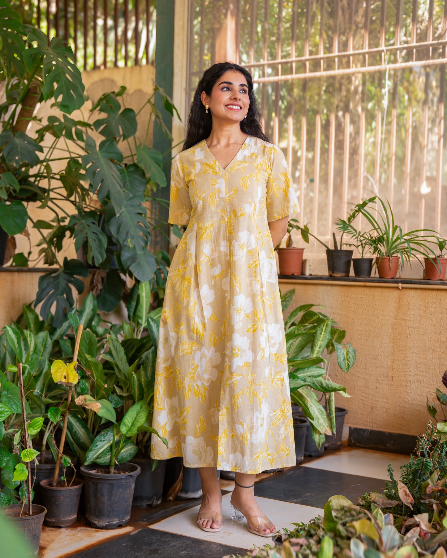 Madhubala A-line Midi Cotton Dress