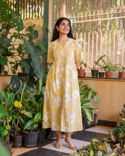 Madhubala A-line Midi Cotton Dress