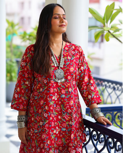 Juliet Red HandBlock Print Kurta Palazzo Set