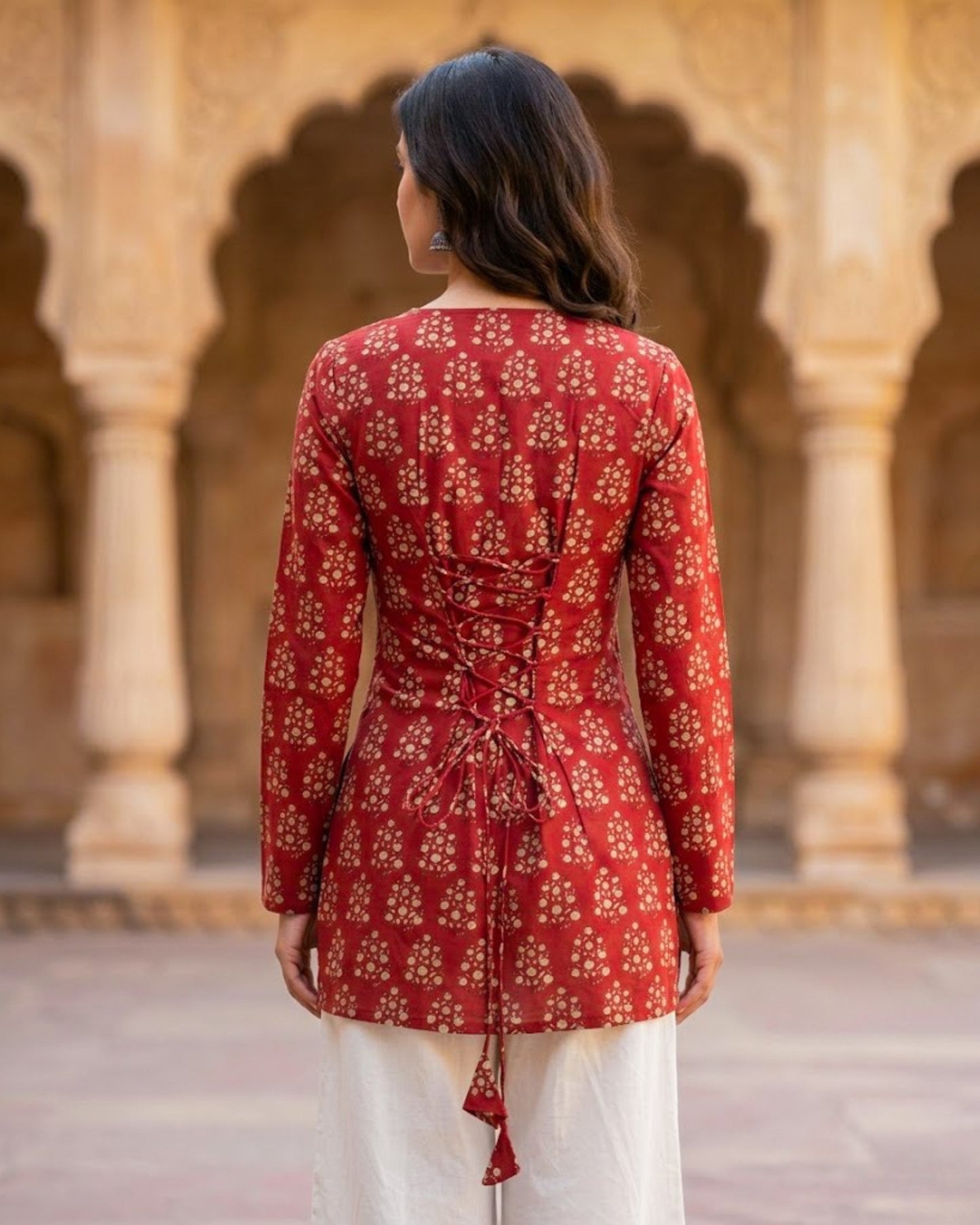 Naina Red HandBlock Printed Corset Back Kurti