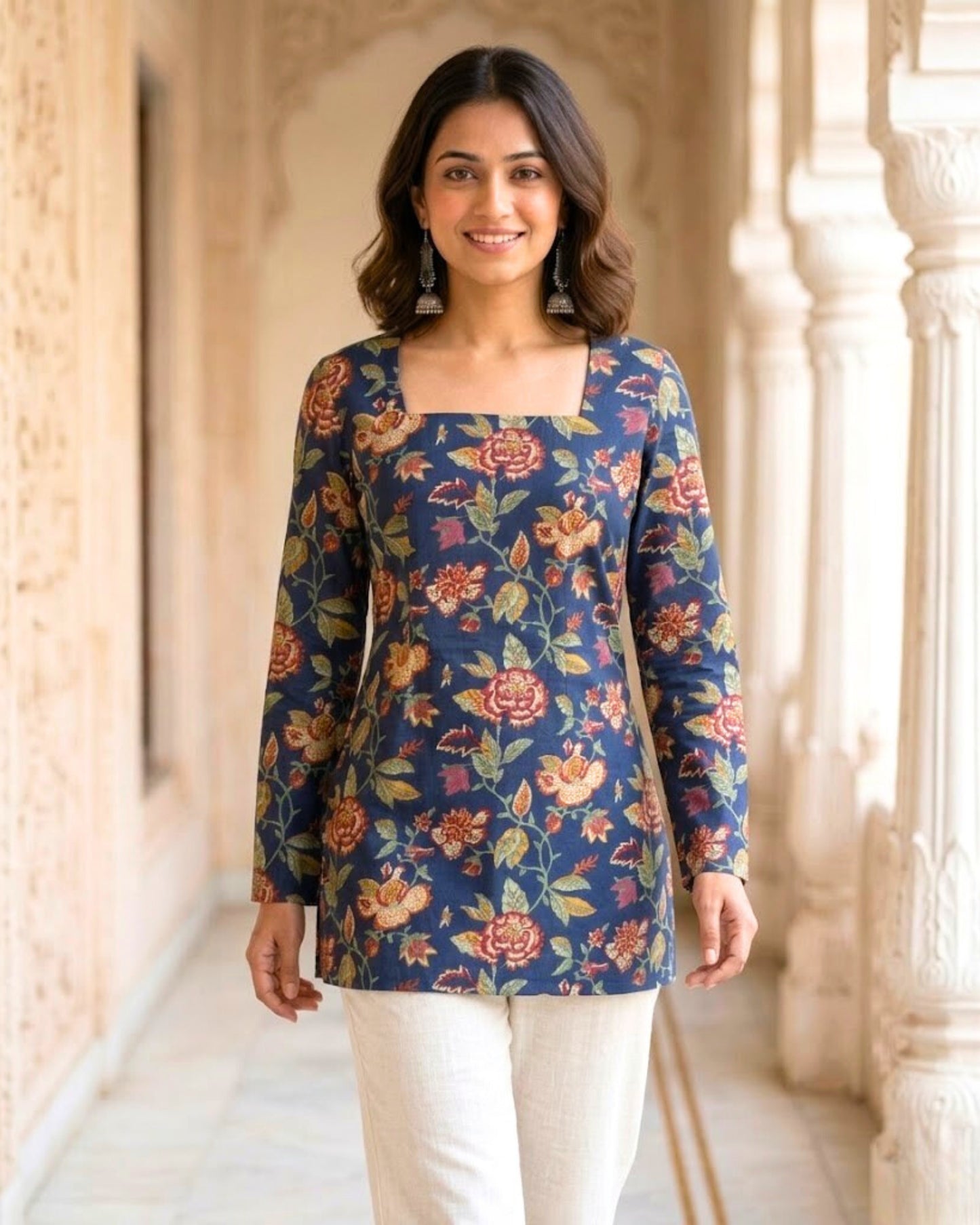 Paakhi Blue Corset Back Floral Kurti