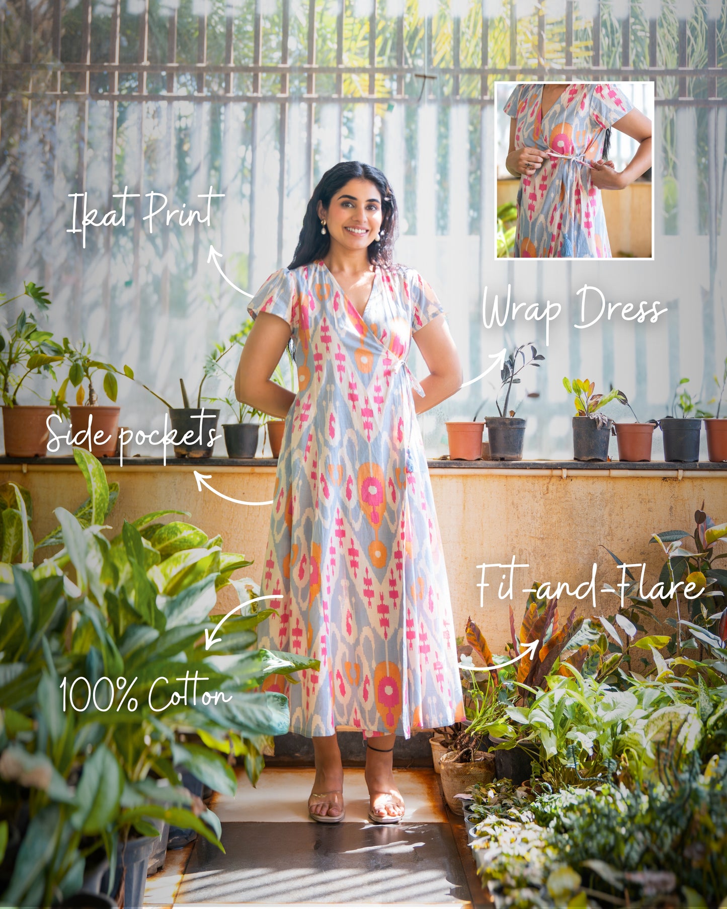 Brielle Ikat Print Cotton Wrap Dress