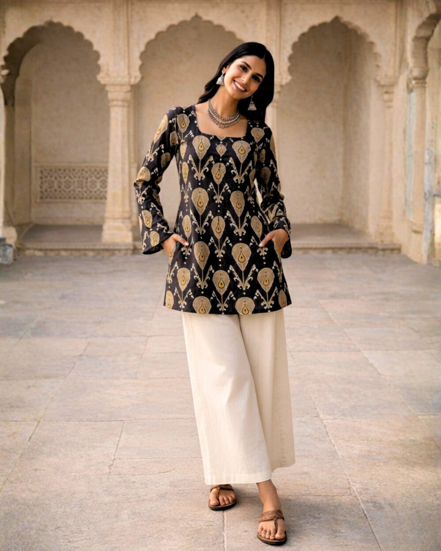 Vedika Ikat Sleeved short Kurti