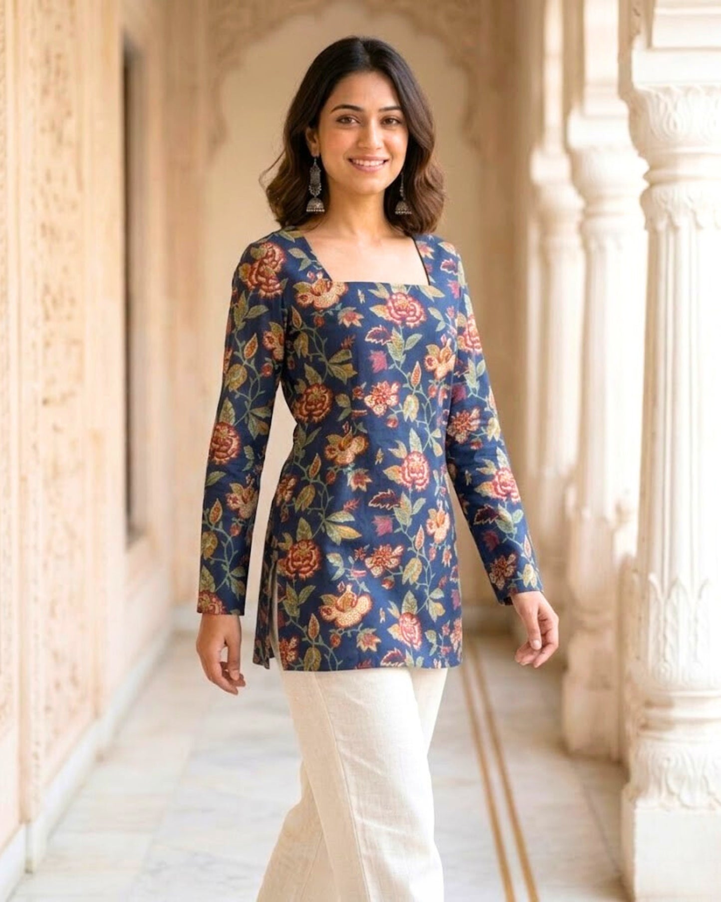 Paakhi Blue Corset Back Floral Kurti