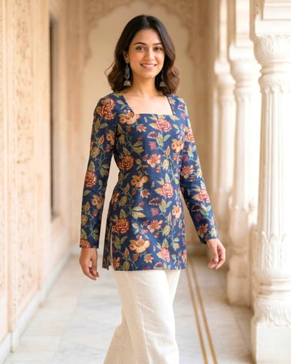 Paakhi Blue Corset Back Floral Kurti