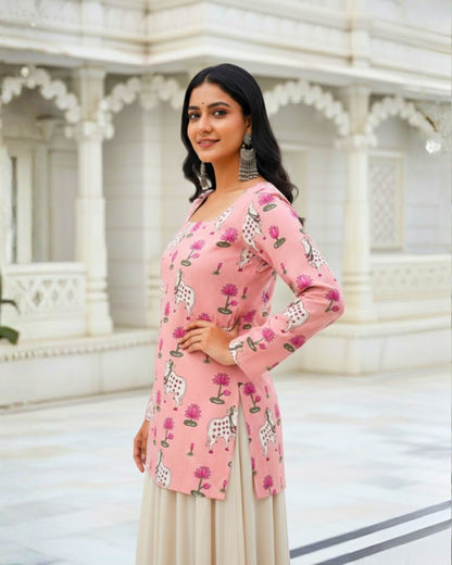 Aarohi Pink Sleeved short Kurti