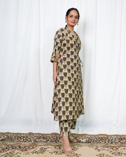 Hazel Ajrakh print Wrap Kurta set