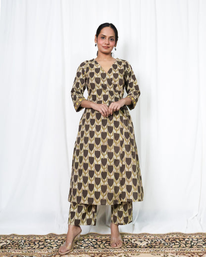 Hazel Ajrakh print Wrap Kurta set