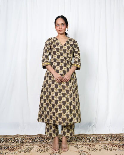 Hazel Ajrakh print Wrap Kurta set