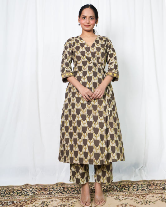 Hazel Ajrakh print Wrap Kurta set