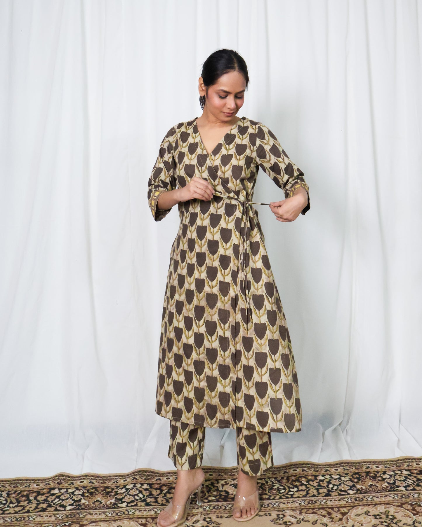 Hazel Ajrakh print Wrap Kurta set