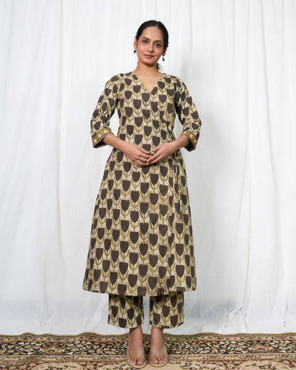 Hazel Ajrakh print Wrap Kurta set