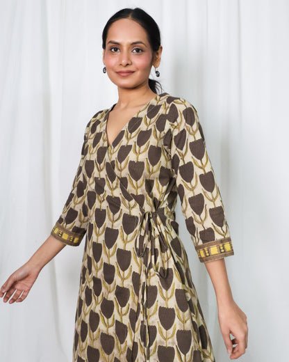 Hazel Ajrakh print Wrap Kurta set