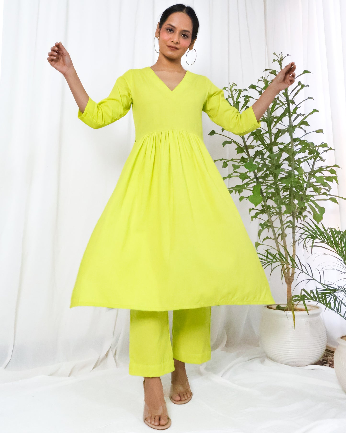 Lime Cotton Flex Kurta set