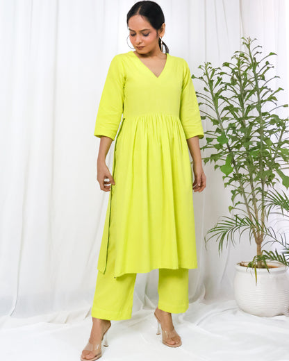 Lime Cotton Flex Kurta set