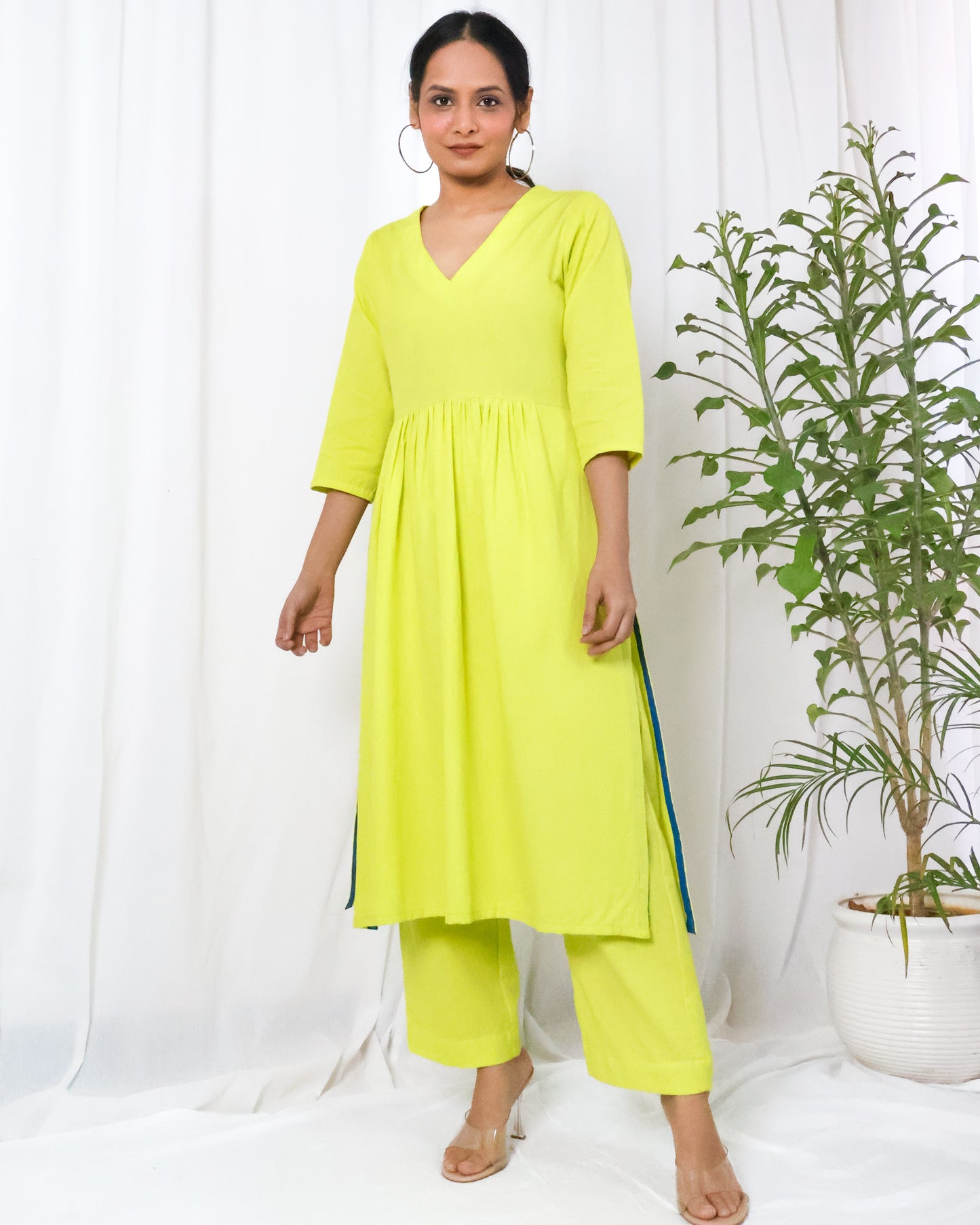 Lime Cotton Flex Kurta set