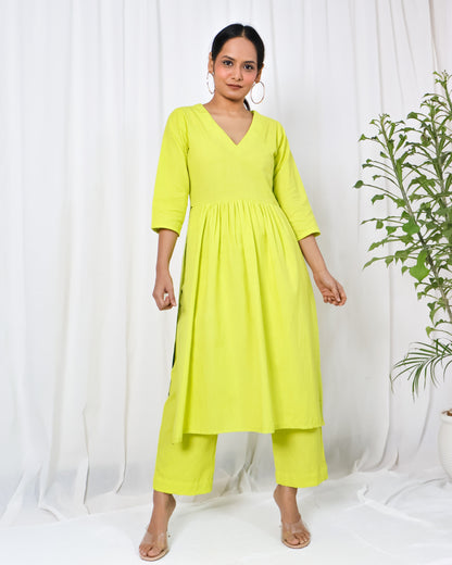 Lime Cotton Flex Kurta set