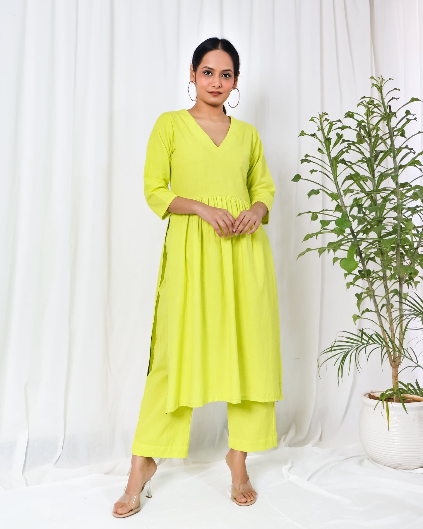 Lime Cotton Flex Kurta set