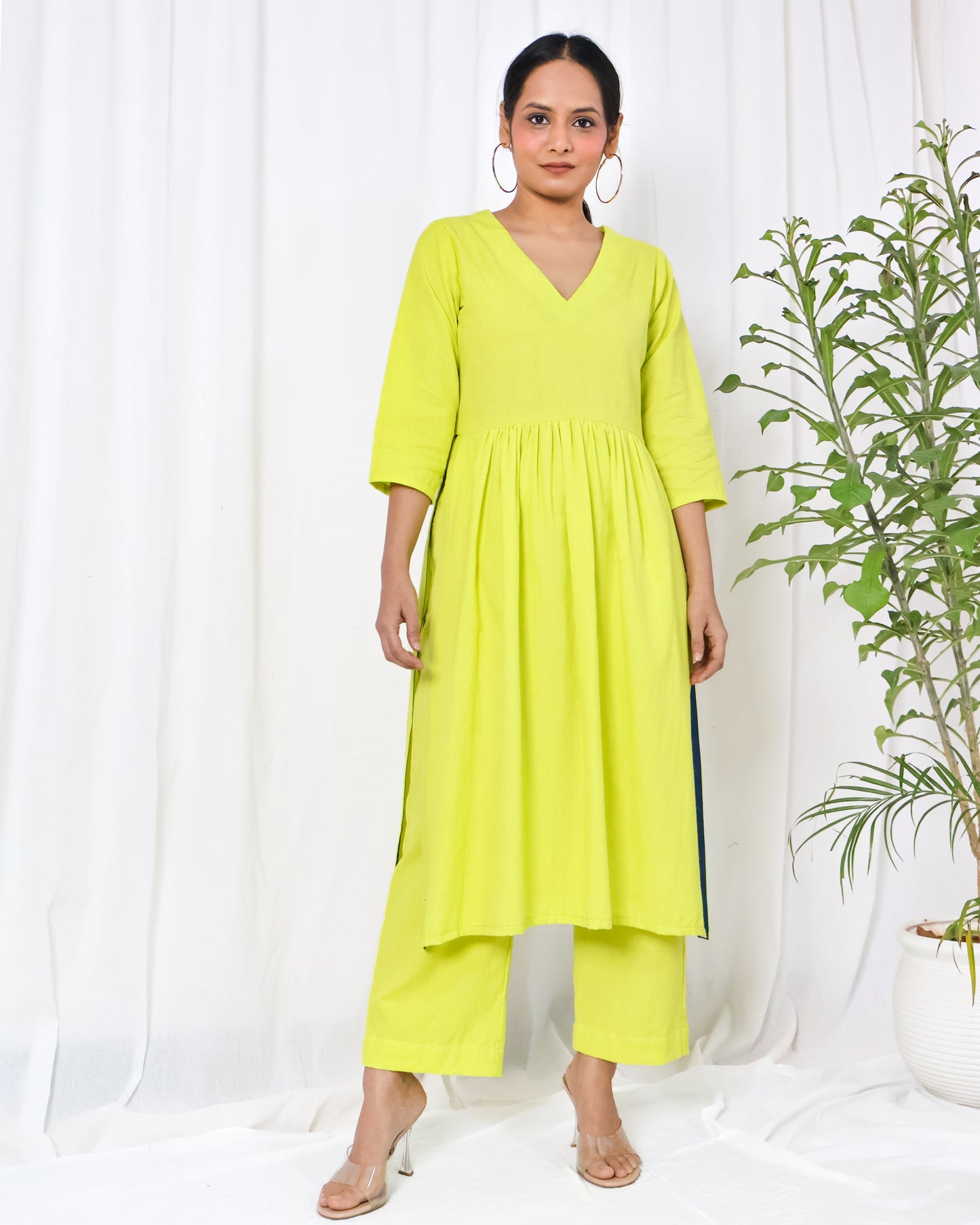 Lime Cotton Flex Kurta set