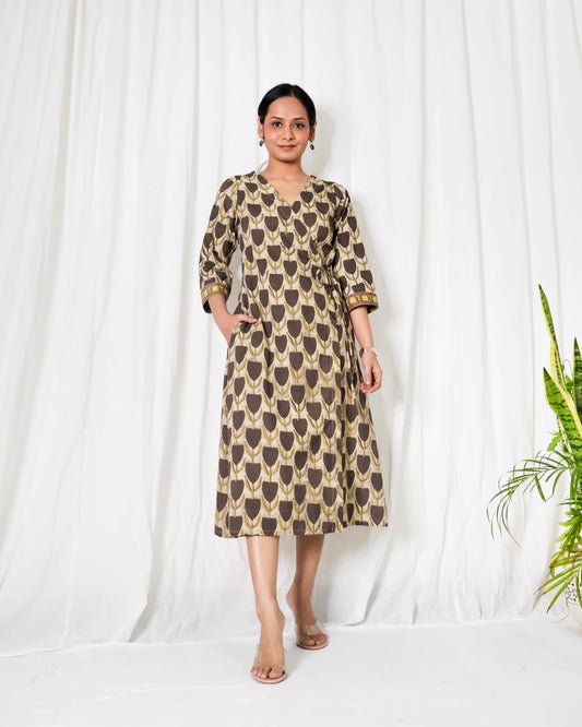 Hazel Ajrakh print Wrap Dress