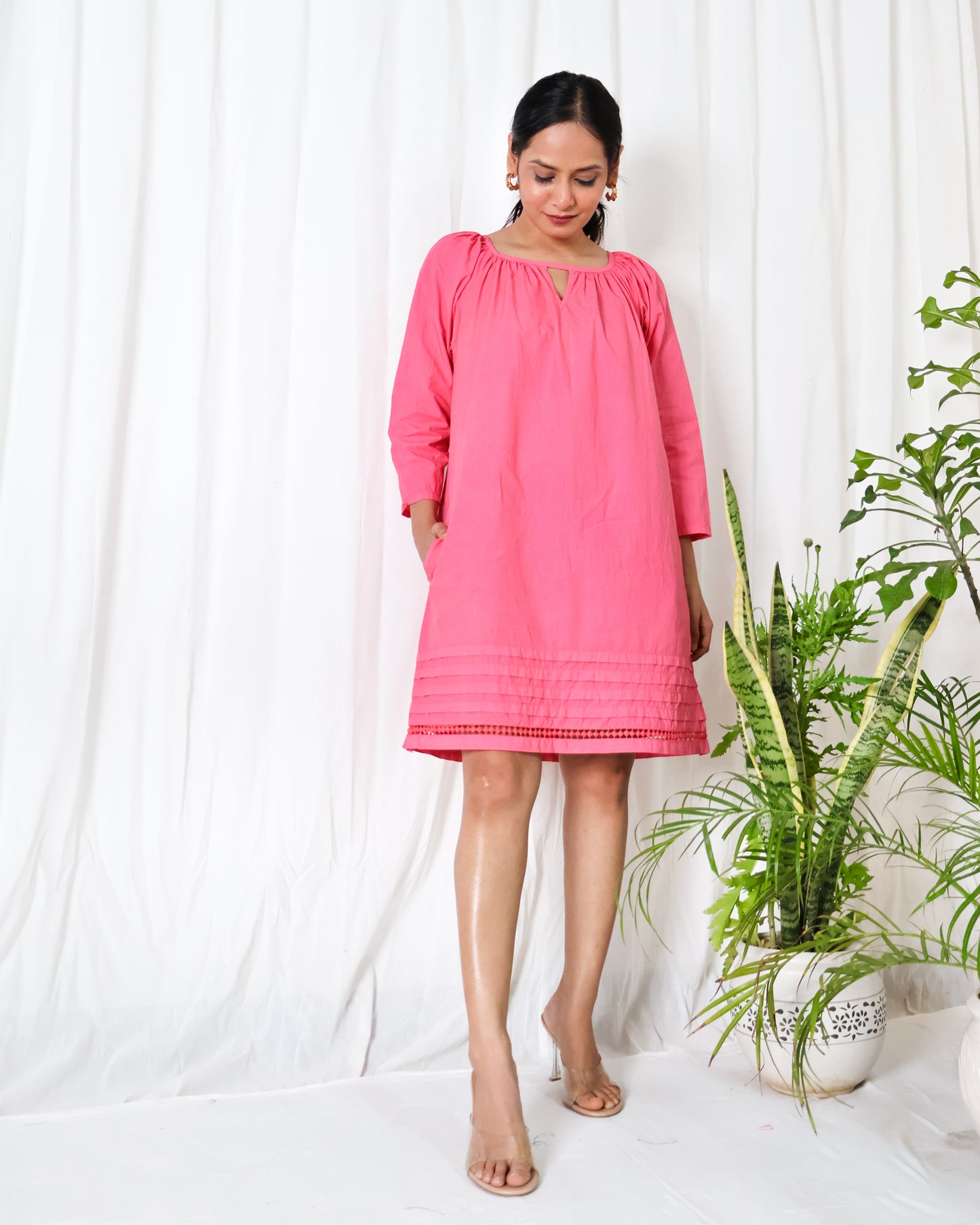 Bubblegum cotton poplin dress