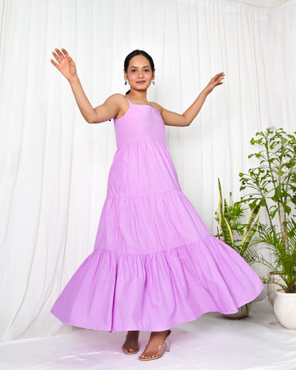 Lavender cotton poplin 3-tier dress