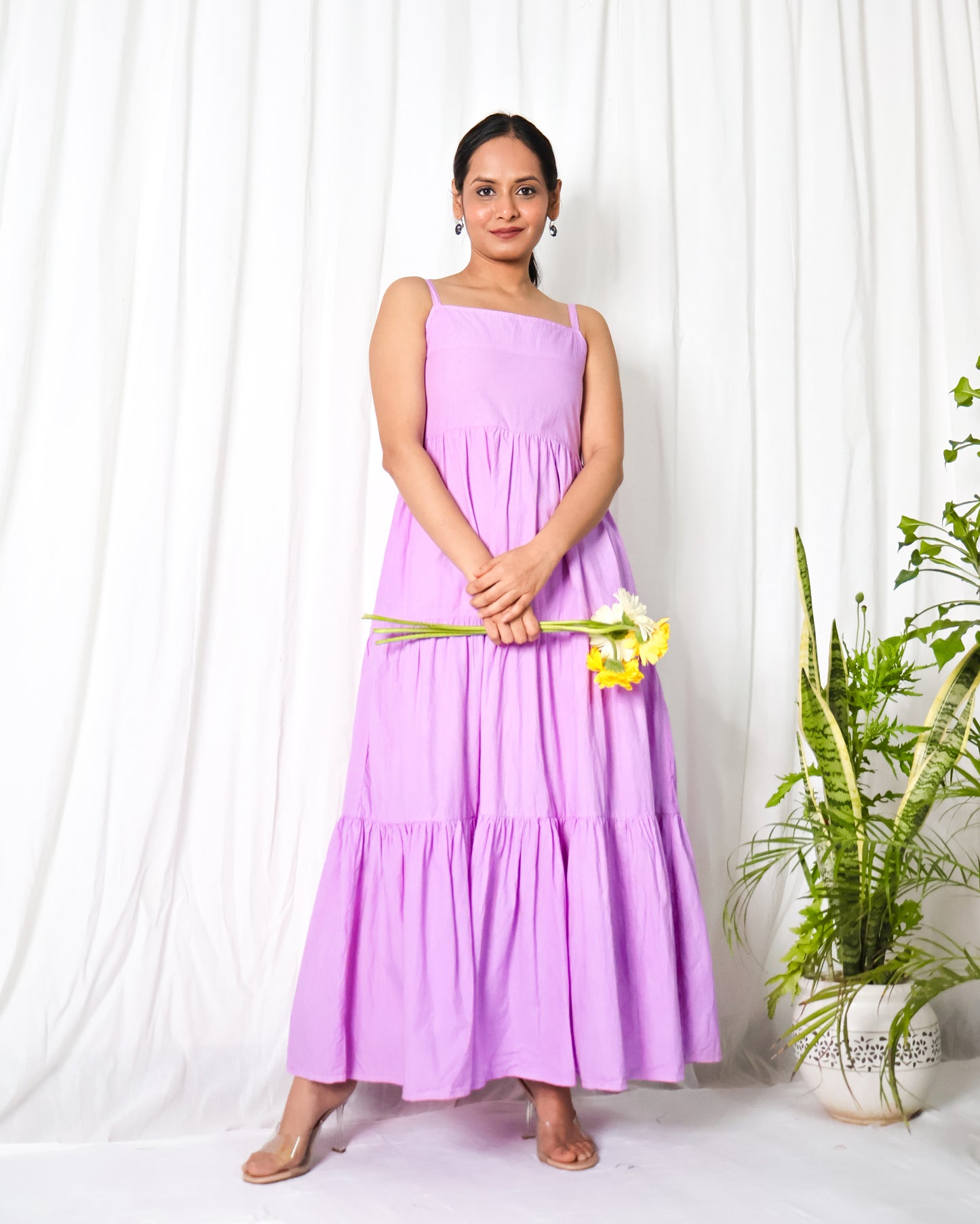 Lavender cotton poplin 3-tier dress