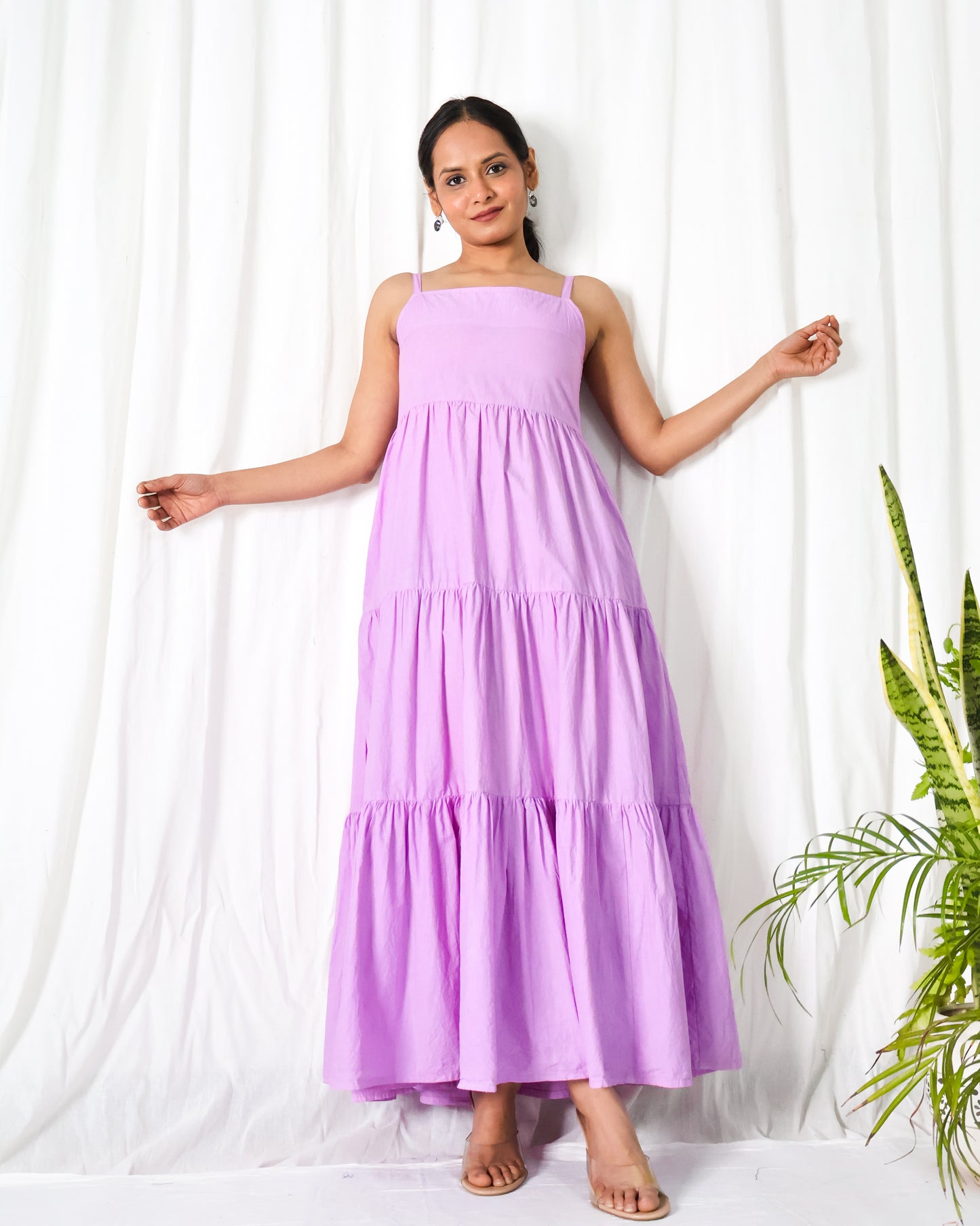 Lavender cotton poplin 3-tier dress