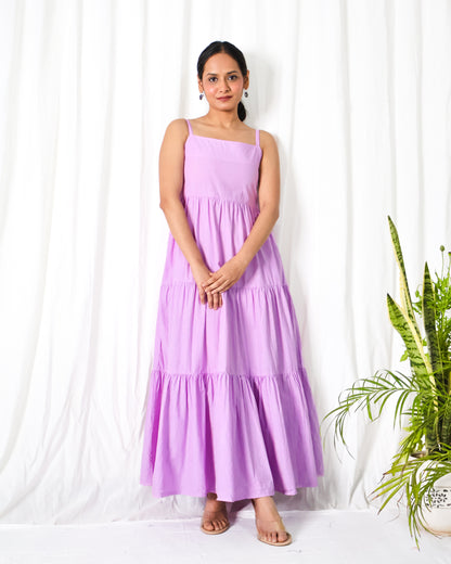 Lavender cotton poplin 3-tier dress