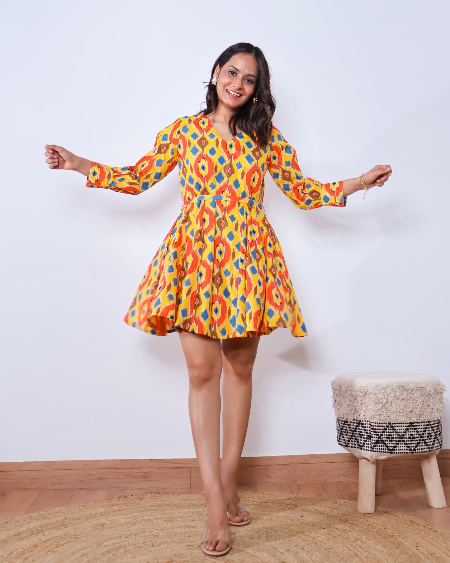 Daisy Sunset Circular-cut Cotton Dress