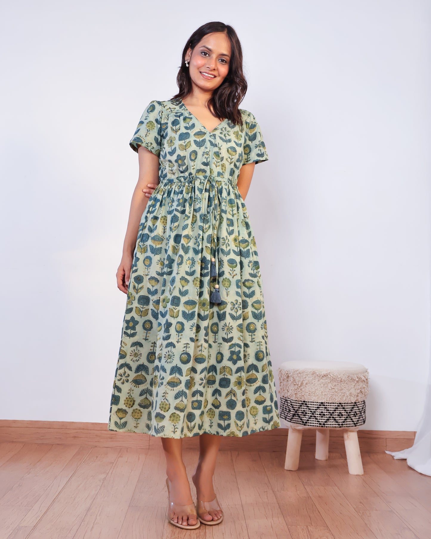 Molly Fit-and-Flare Ajrakh Cotton Dress