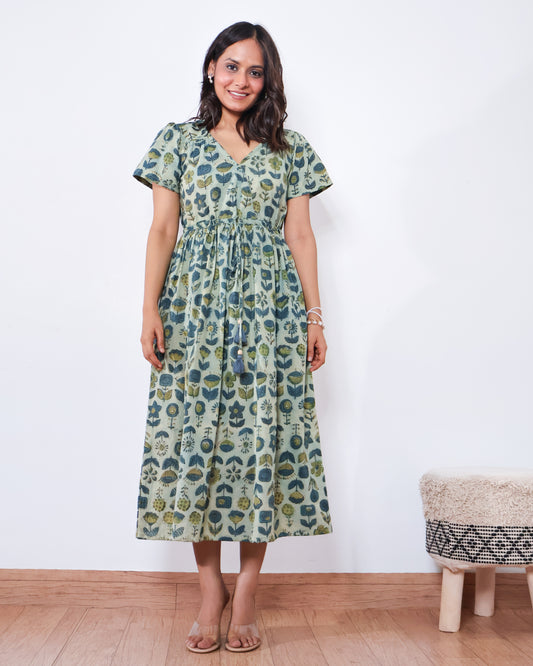 Molly Fit-and-Flare Ajrakh Cotton Dress