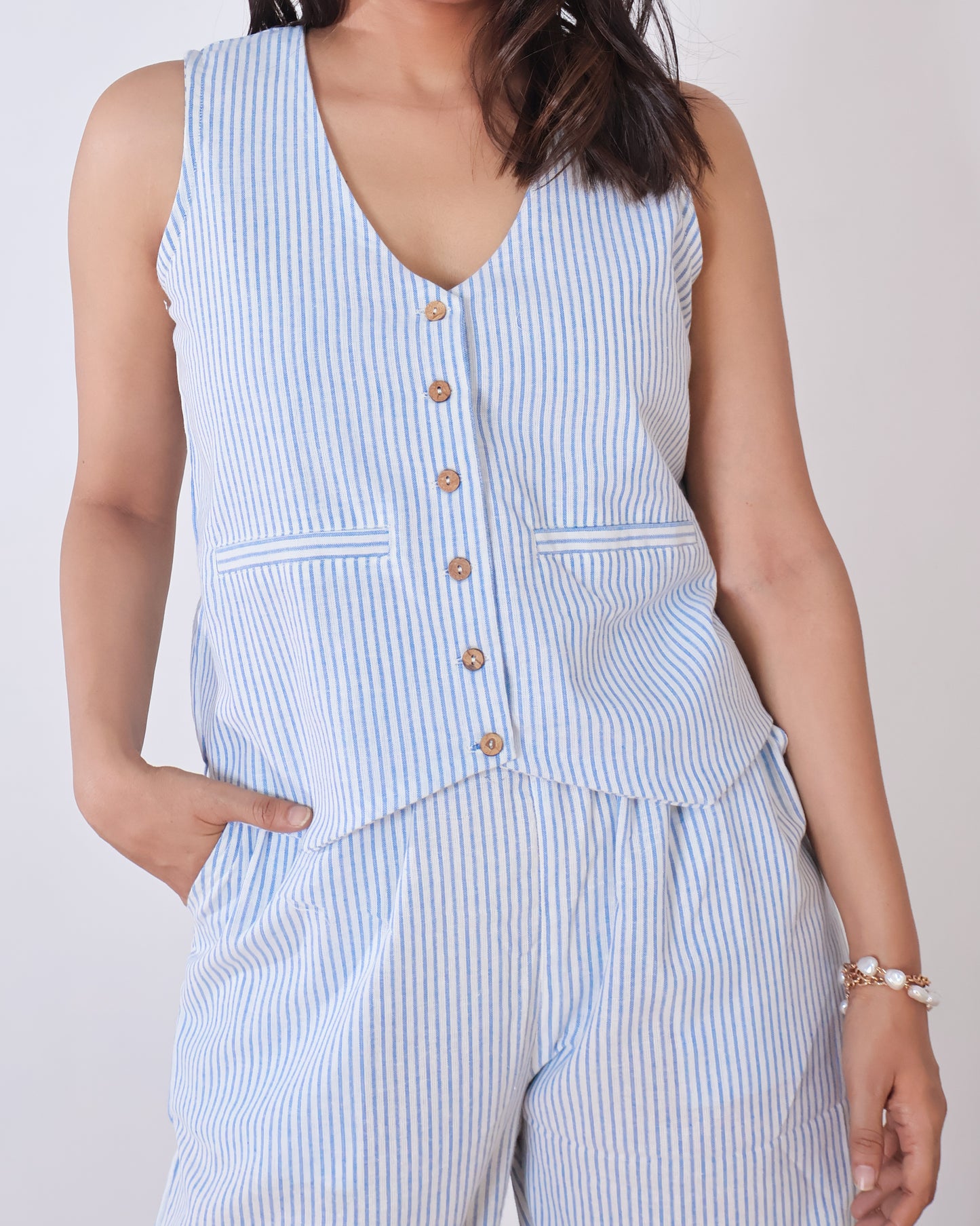 Skyler Stripes Cotton Vest Co-ord set