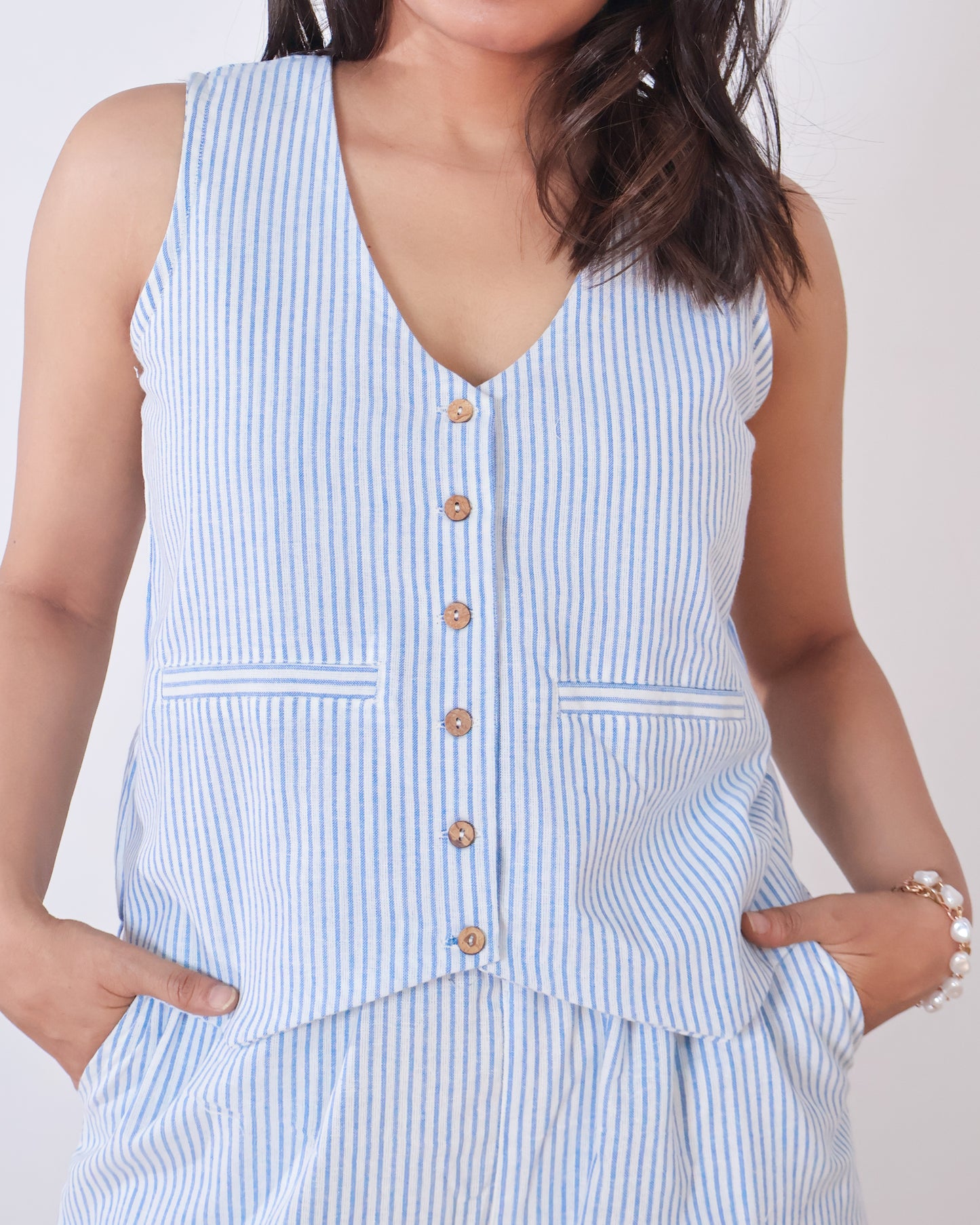 Skyler Stripes Cotton Vest Co-ord set