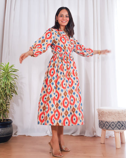 Joy Cotton Ikat Midi Dress