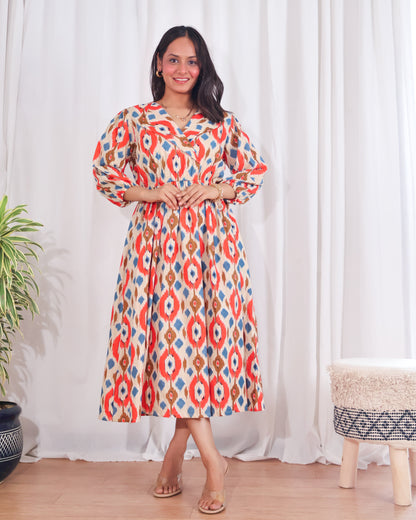 Joy Cotton Ikat Midi Dress