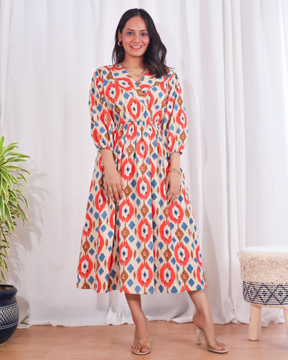 Joy Cotton Ikat Midi Dress