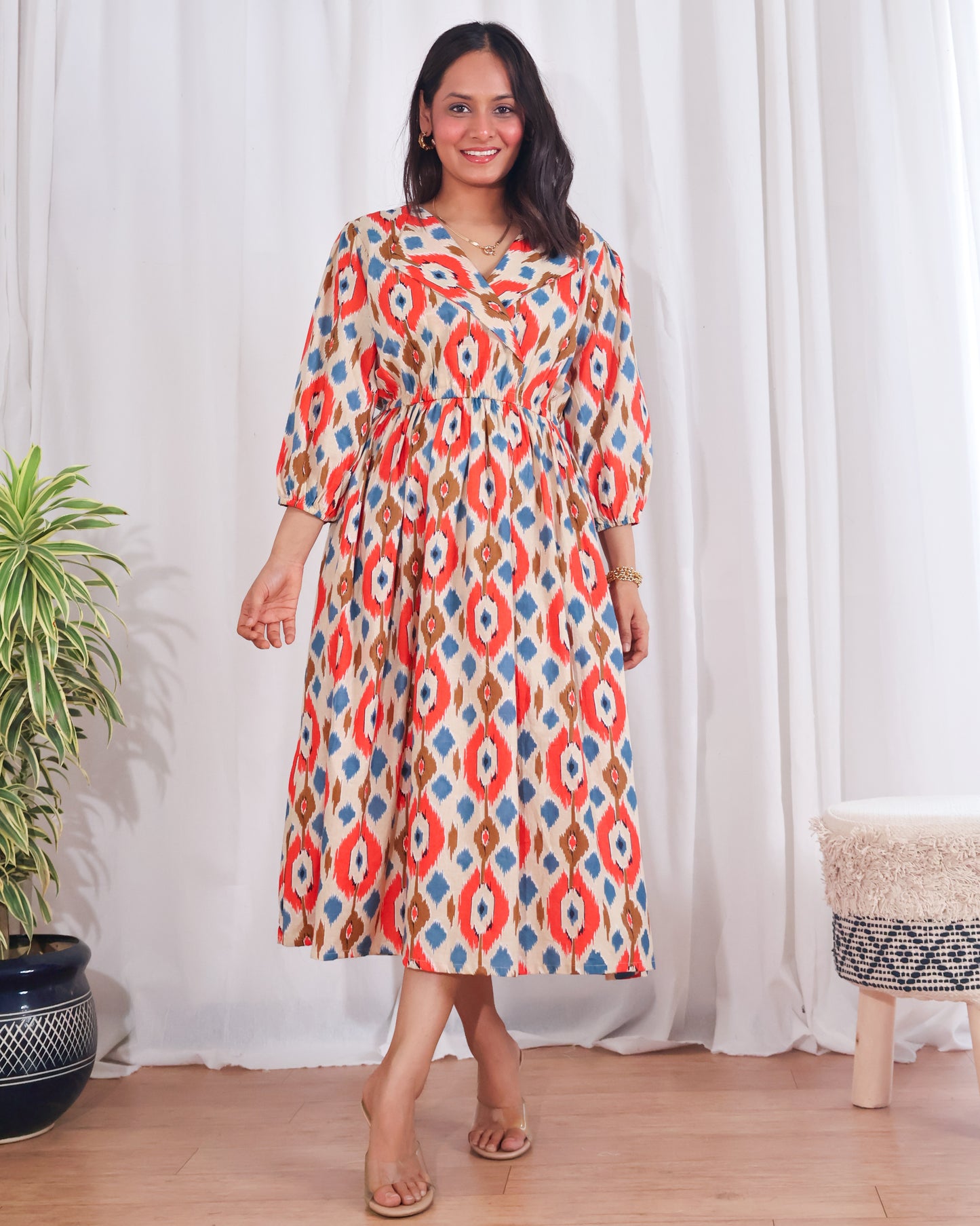 Joy Cotton Ikat Midi Dress