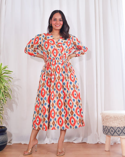 Joy Cotton Ikat Midi Dress