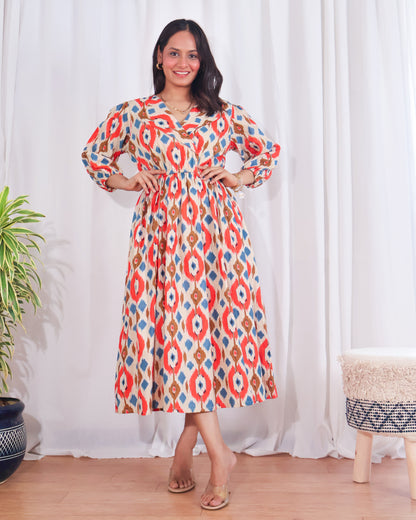 Joy Cotton Ikat Midi Dress