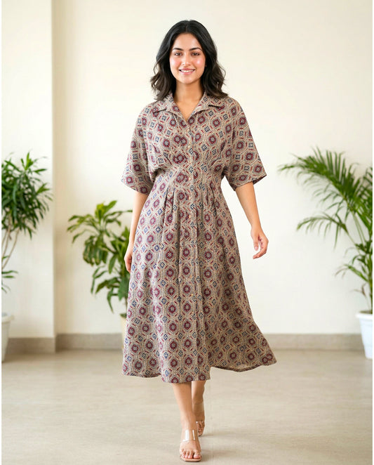 Sasha Pleated Pure Cotton Midi Dress